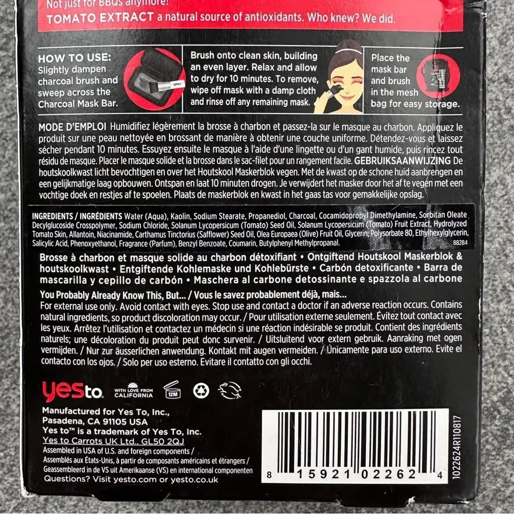 NEW Detoxifying Charcoal Mask (2-oz Bar) & Charcoal Brush by Yes to Tomatoes